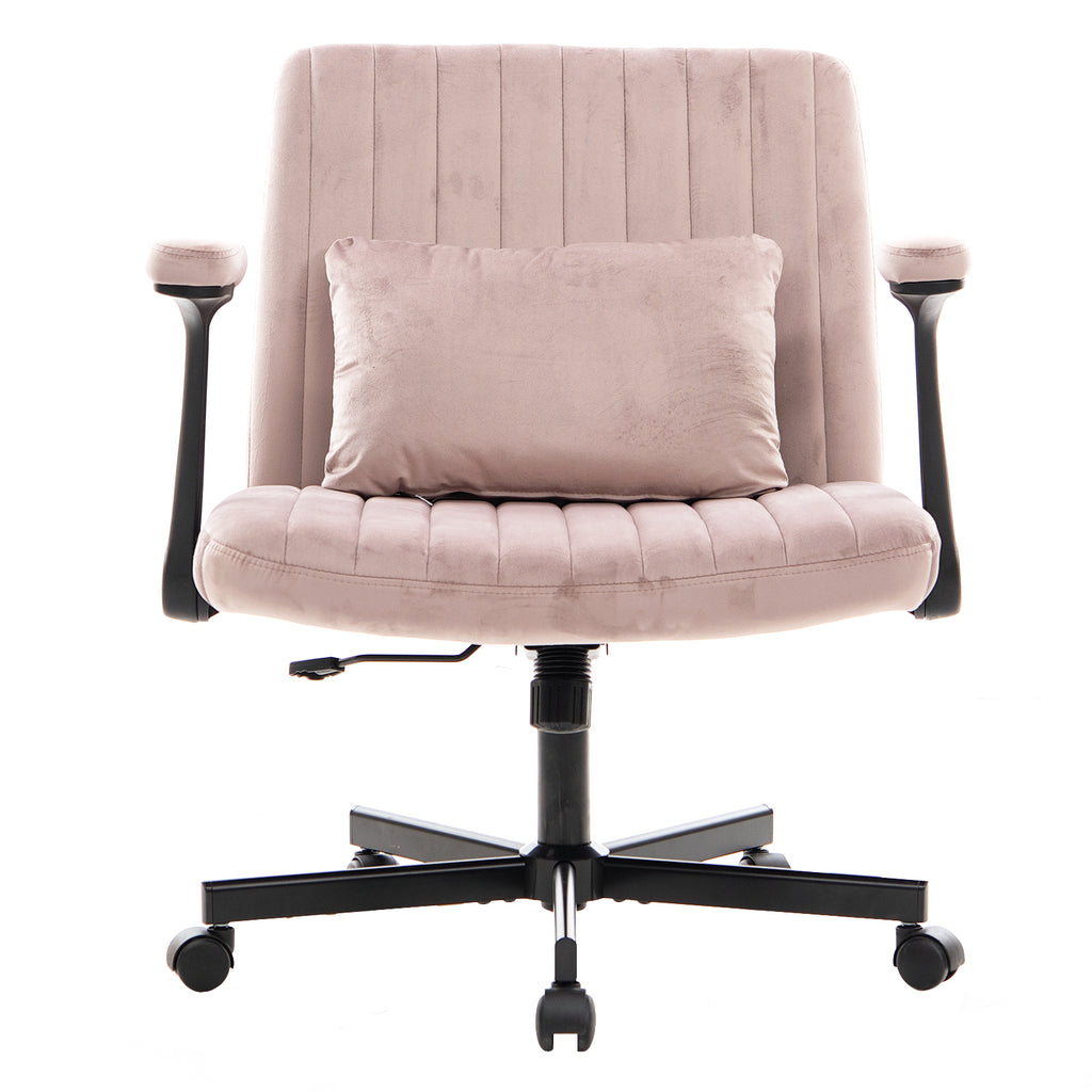 Pink Velvet Criss Cross Armrest Office Chair with Wheels - Comfortable for Home Office, Reading & Vanity | Premium Home Decor
