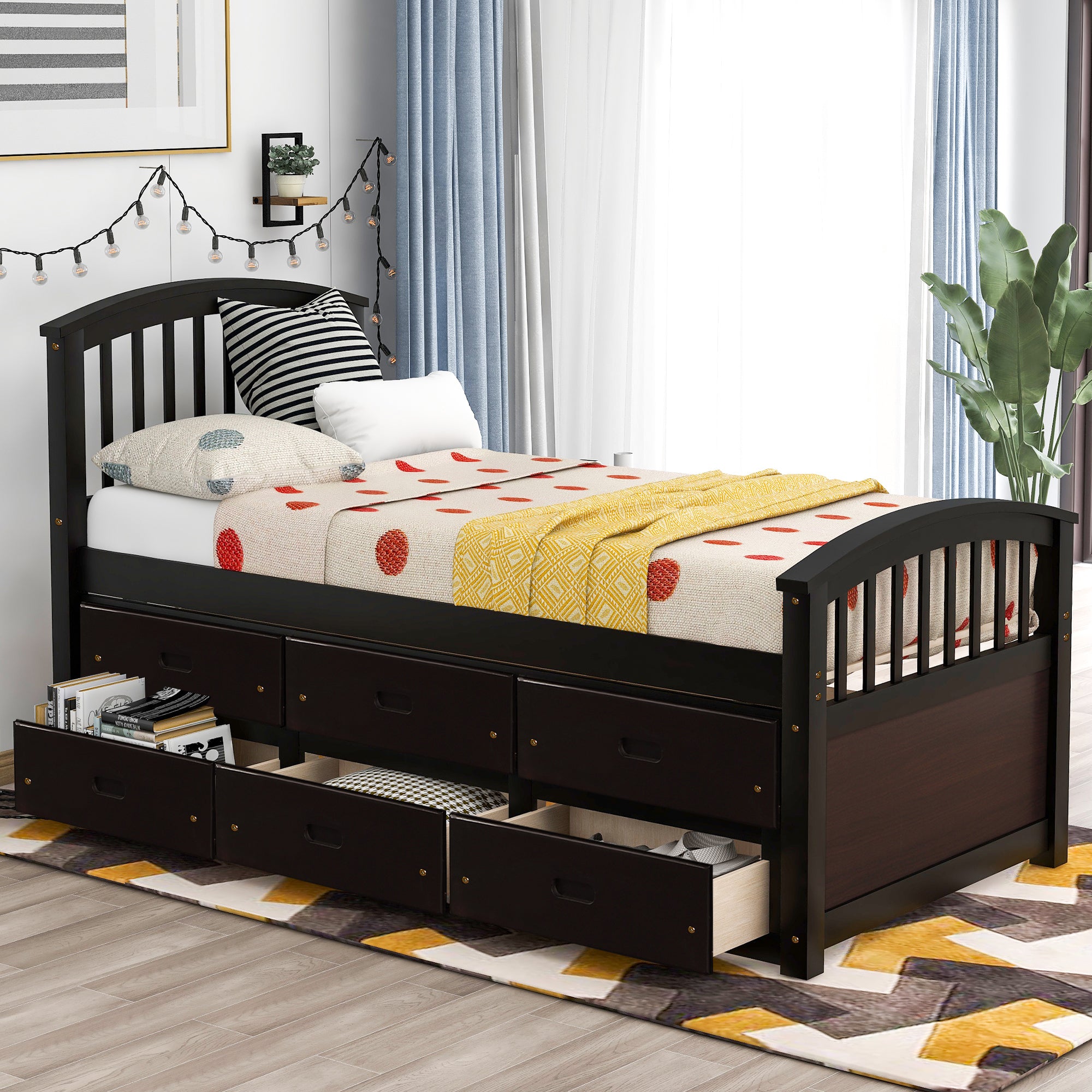Orisfur. Twin Size Platform Storage Bed Solid Wood Bed with 6 Drawers - Grand Goldman Shop