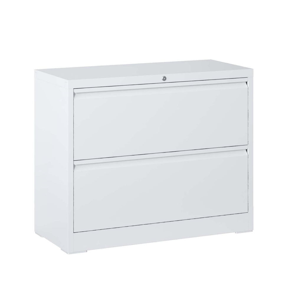 Modern 2-Drawer Steel Lateral File Cabinet with Lock, White Metal Filing Cabinet for Home Office Use | Premium Home Decor - G