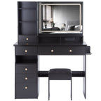 41' Large Size Left Drawer Desktop Vanity Table+Cushioned Stool Dresser Set, 2 AC+2 USB Power Station, Hair Dryer Stand, Extra Large Touch Control LED Mirror, 3-color Switch, EPA, GCC, UL Certificate - Grand Goldman Shop