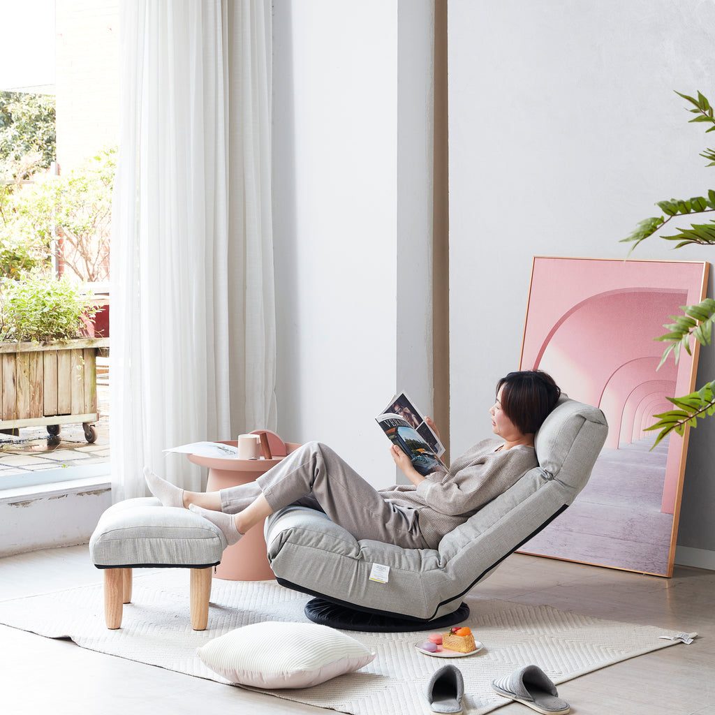 Japanese-Style  Gray with Metal Frame Adjustable Reclining Floor Chair – Tatami Lazy Sofa for Balcony or Bedroom - Grand Goldman Shop