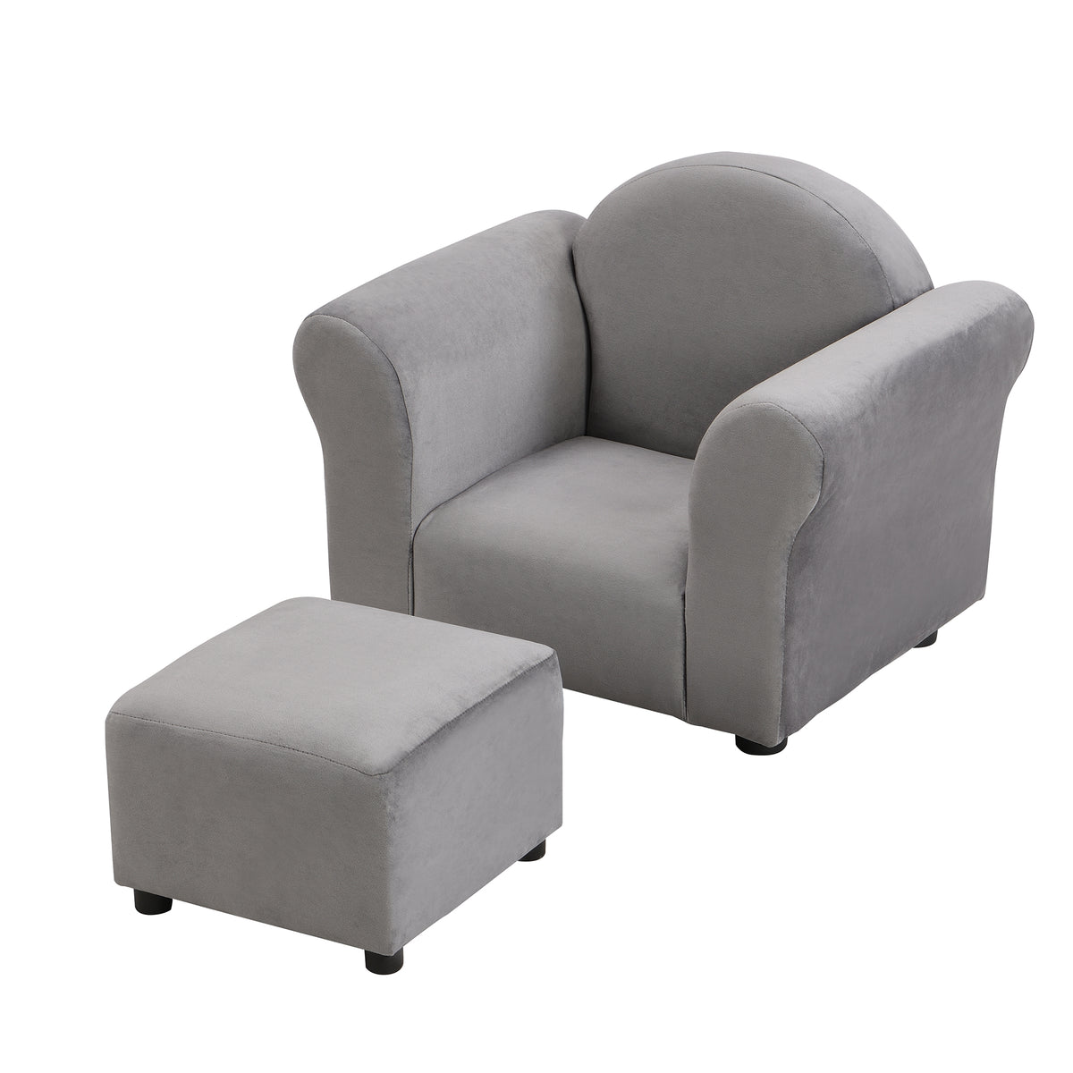 Kids Upholstered Couch with Ottoman for Toddlers, Dark Gray Velvet - Grand Goldman