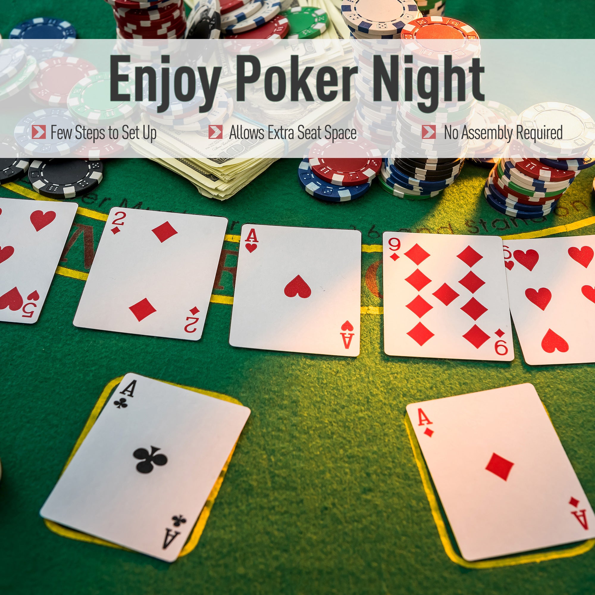Soozier Poker Table Foldable, 72' Blackjack Table for 7 Players with Chip & Cup Holder, Green Felt | Premium Home Decor - Gra