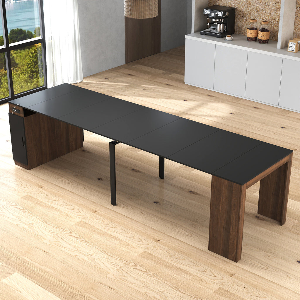 Modern Multifunctional Extendable Dining Table with Outlet, Space Saving Expanding Table with Storage for Party, Weddings, Meetings, Celebrations - Grand Goldman Shop