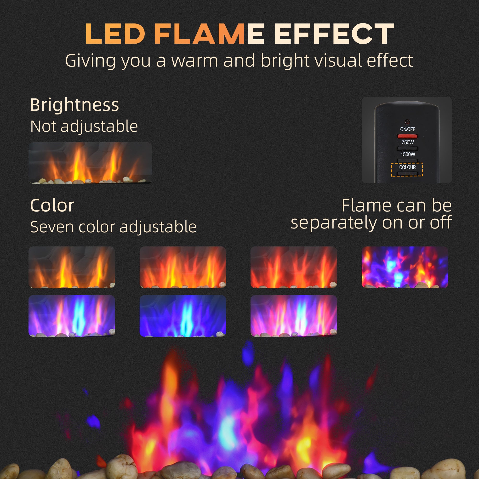 28.5' 1500W Electric Wall-Mounted Fireplace with Flame Effect, 7 Color Background Light, Black - Grand Goldman Shop