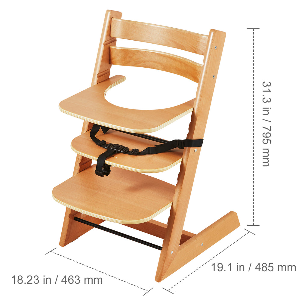Wooden High Chair for Babies & Toddlers, Convertible Adjustable Feeding Chair, Eat & Grow High Chair with Tray, Grow with Kid