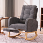 LY-5104 Gray Accent Rocking Chair with Footrest High Back Rubber Wood Rocking Legs - Grand Goldman Shop