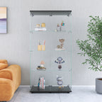 Two-door Glass Display Cabinet 4 Shelves with Door, Floor Standing Curio Bookshelf for Living Room Bedroom Office,  64.7'*31.