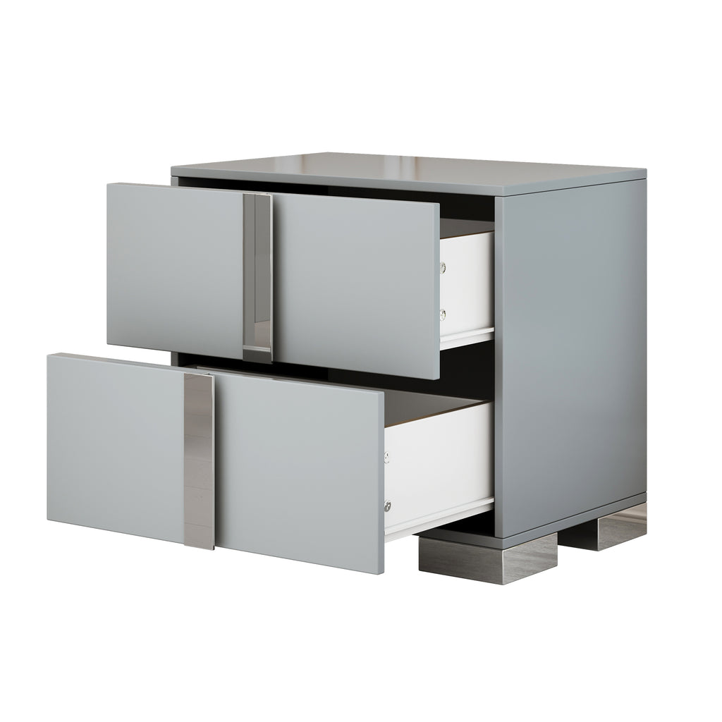 Elegant Nightstand with Metal Foot, Mirrored Bedside Table with 2 Drawers for Bedroom, Living Room, Gray (Old SKU: WF319353AAE) - Grand Goldman Shop