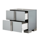 Elegant Nightstand with Metal Foot, Mirrored Bedside Table with 2 Drawers for Bedroom, Living Room, Gray (Old SKU: WF319353AAE) - Grand Goldman Shop
