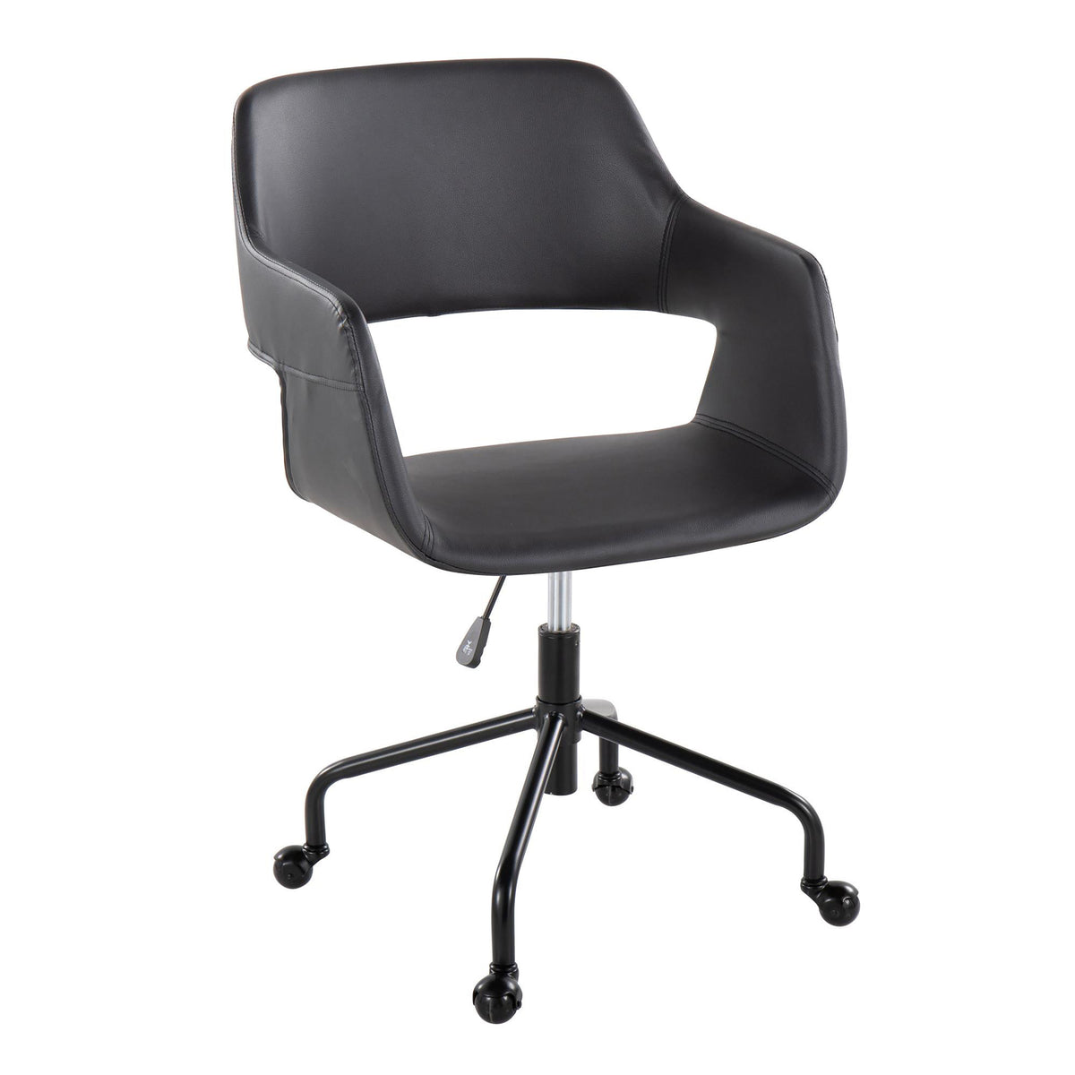Contemporary Adjustable Office Chair in Black Metal and Black Faux Leather - Grand Goldman