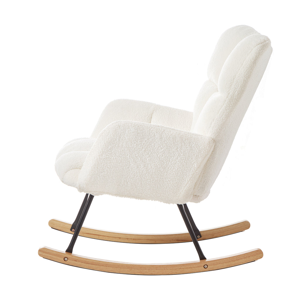 Glider Chair for Living Room Tufted Upholstered Teddy Fabric Rocking Chair with Metal Frame Accent Chair Ivory White - Grand Goldman Shop
