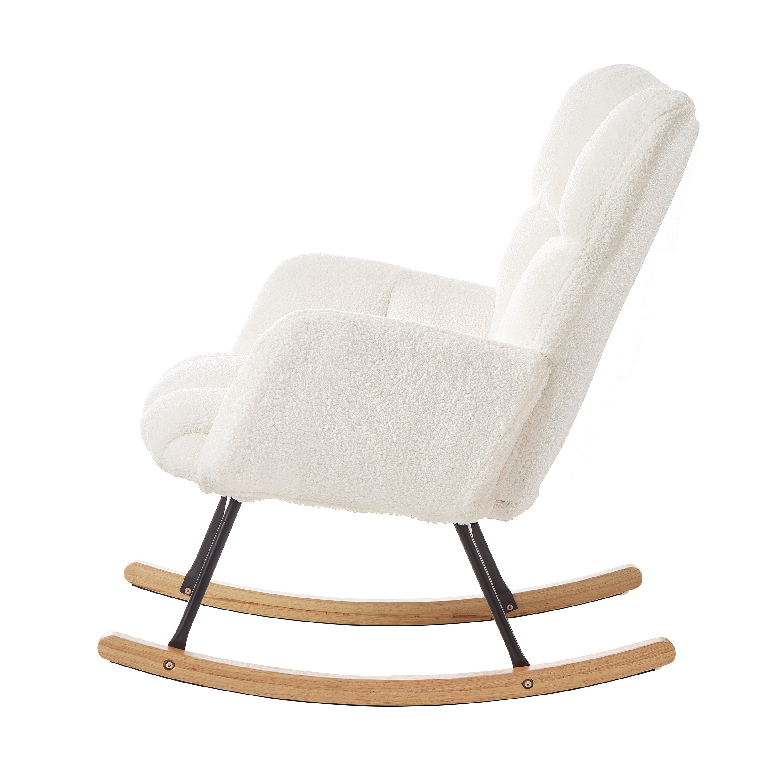Glider Chair for Living Room Tufted Upholstered Teddy Fabric Rocking Chair with Metal Frame Accent Chair Ivory White - Grand Goldman Shop