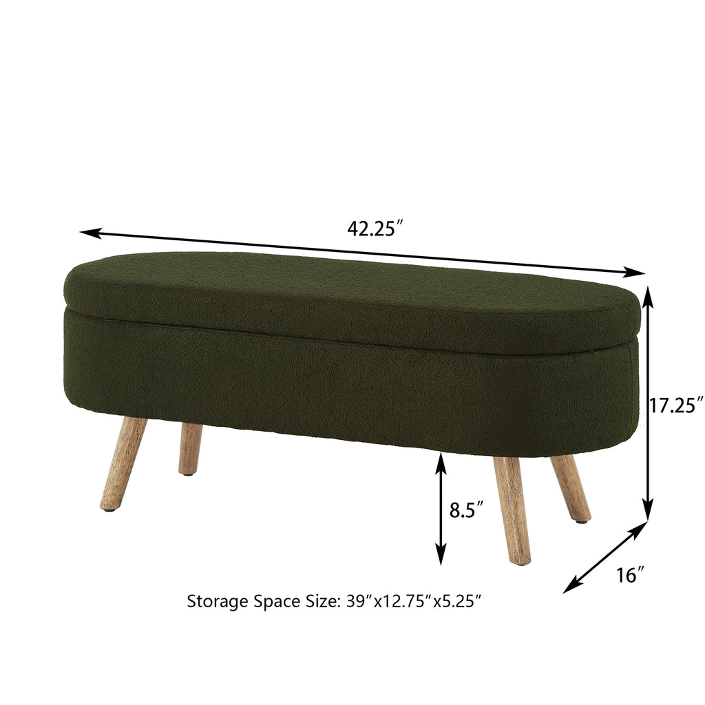 Luxury Oval Boucle Storage Ottoman Bench with Wood Legs 350lb Weight Capacity & Safety Hinge, for Living Room, Bedroom Entryway,DARK GREEN - Grand Goldman Shop