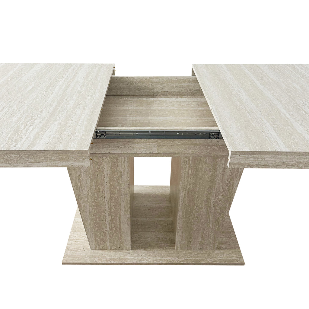 Rectangular extendable dining table, suitable for 6-10 people, with veined travertine pattern, dimensions 160-200 cm, simple and elegant. - Grand Goldman Shop