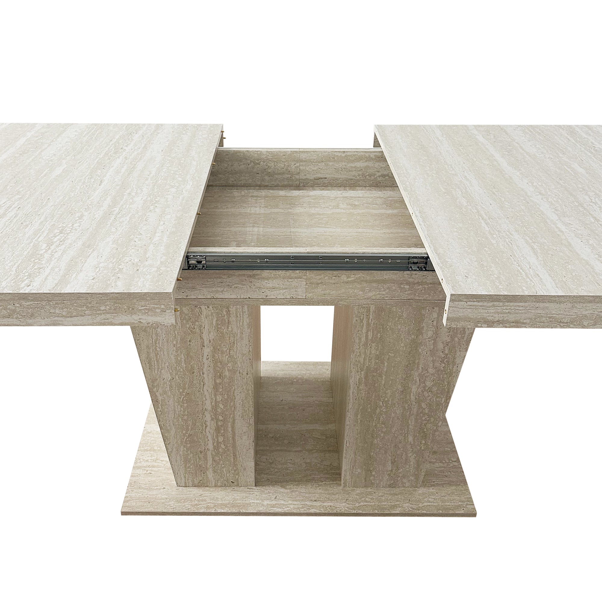 Rectangular extendable dining table, suitable for 6-10 people, with veined travertine pattern, dimensions 160-200 cm, simple and elegant. - Grand Goldman Shop