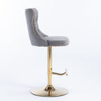 A&A Furniture,Golden Swivel Velvet Barstools Adjusatble Seat Height from 25-33 Inch, Modern Upholstered Bar Stools with Backs Comfortable Tufted for Home Pub and Kitchen Island（Gray,Set of 2） - Grand Goldman Shop