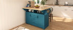 K&K 55.7'' Large Kitchen Island with 2 Drop Leaf,, Rolling Kitchen Cart on 5 Wheels with Power Outlet, Folding Storage Dining Table with Spice & Towel Rack , 3 Drawers, for Kitchen, Dining Room,Green - Grand Goldman Shop