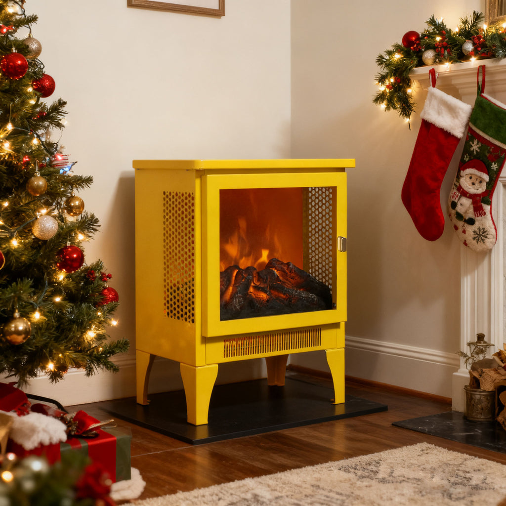 18 inch Freestanding Electric Fireplace Stove heater with 3D Flame effect,Lemon Yellow - Grand Goldman Shop