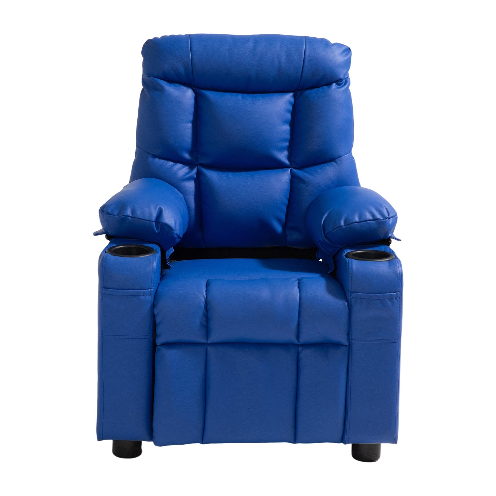 Kids Reclining Chair, Toddler Recliner with 2 Cup Holders and 4 Pockets, 107° to 126° Adjustable Back, Easy-to-Clean PU Leath