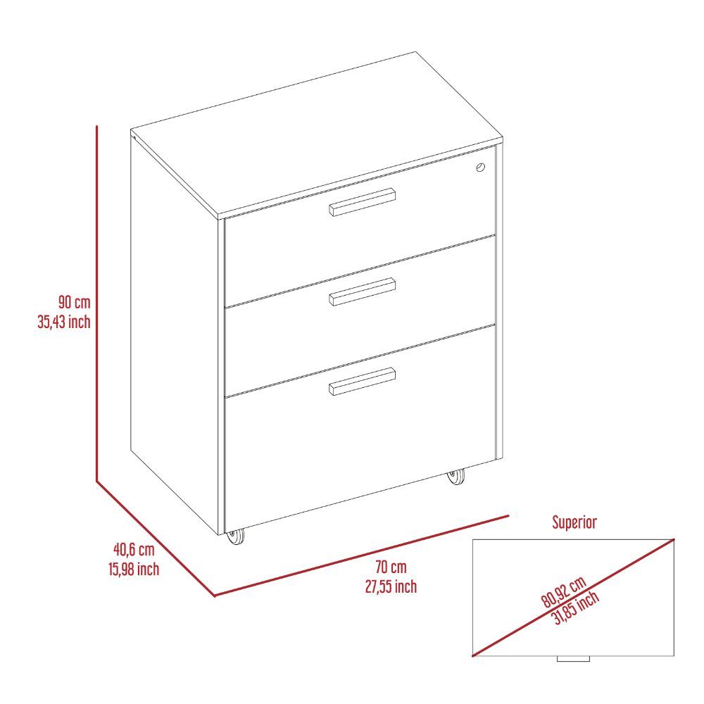 Storage Cabinet - Superior Top, Drawer Base Cabinet, Three Drawers, Four Casters -Black - Grand Goldman
