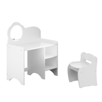 Kids Vanity Table with Mirror and Chair, Wooden Children's Dressing Makeup Desk with Storage Shelves, Study and Activity Tabl