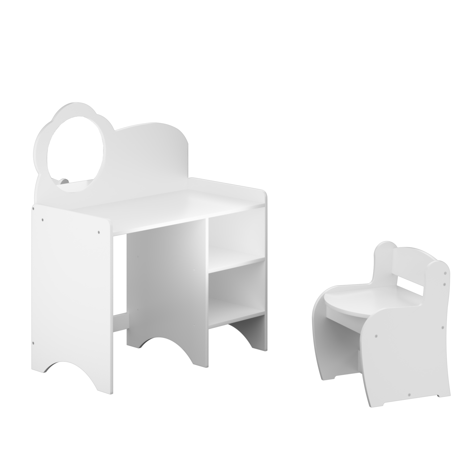 Kids Vanity Table with Mirror and Chair, Wooden Children's Dressing Makeup Desk with Storage Shelves, Study and Activity Tabl