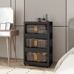 Folding Storage Cabinet 5-Tier 24-Inch Wide Black Plastic with Magnetic Doors and Wheels - Grand Goldman Shop
