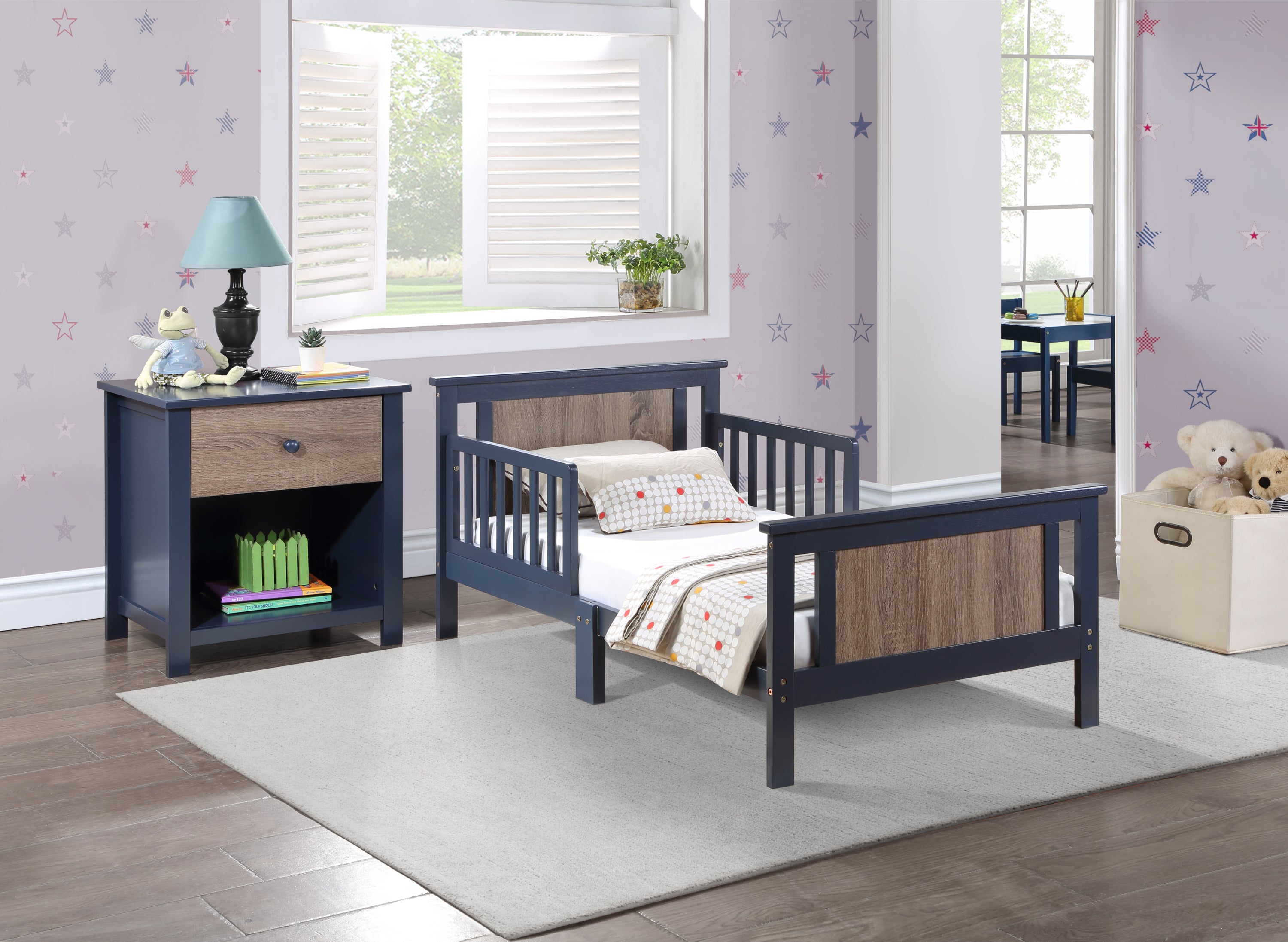 Connelly Reversible Panel Toddler Bed Midnight Blue/Vintage Walnut | Premium Home Decor - Grand Goldman