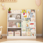 New Kids Bookshelf and Toy Storage Organizer, Multifunctional 4 Tier Wooden Kids Book Shelf with  Bookcase Display Stand in K