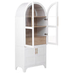 K&K 71' Tall Arched Kitchen Pantry Cabinet with Door Shelves, Farmhouse Kitchen Storage Cabinet with Open & Adjustable Shelves, Hidden Drawer & Glass Door, Cupboard for Kitchen, Dining Room, White - Grand Goldman Shop