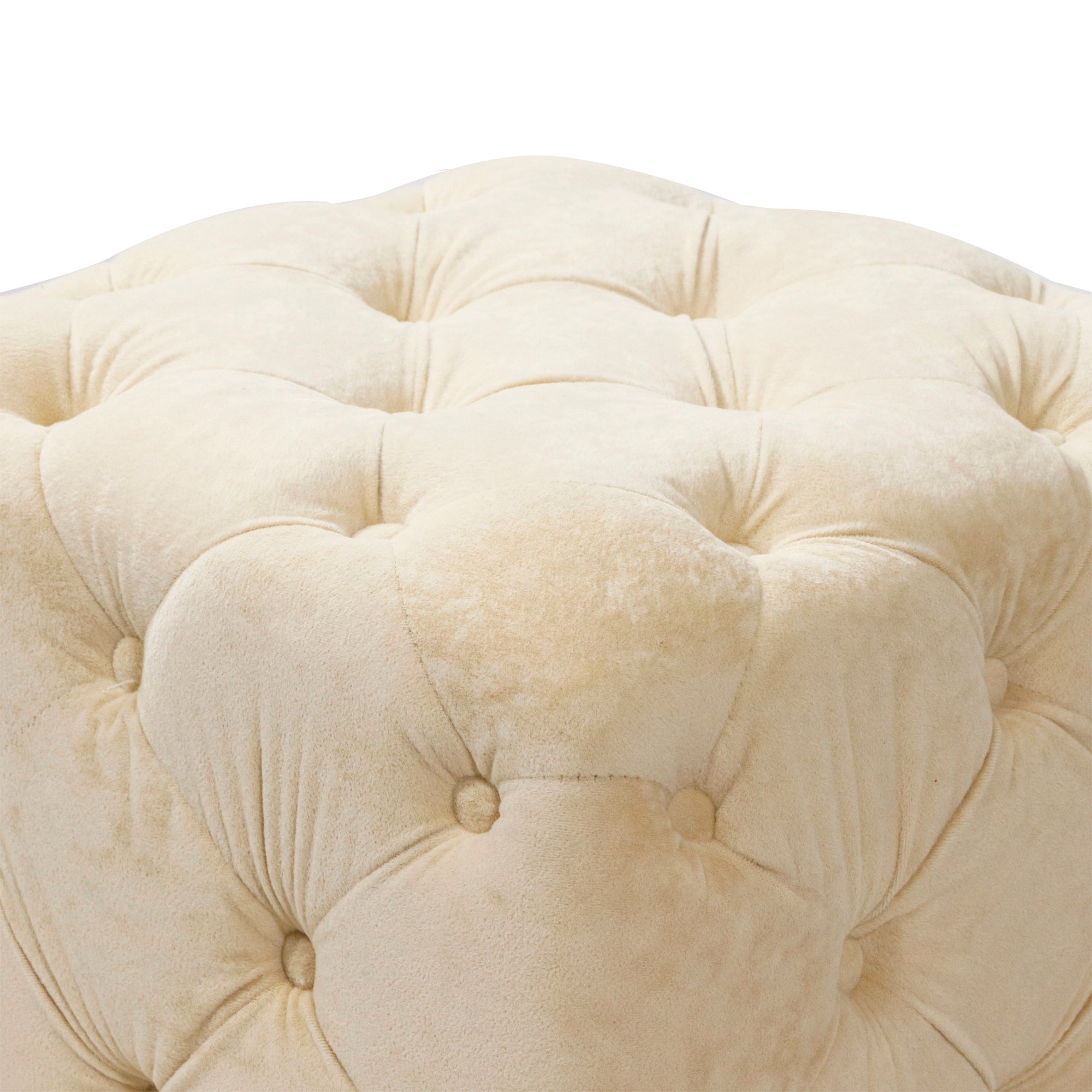 Beige Modern Velvet Upholstered Ottoman, Exquisite Small End Table, Soft Foot Stool, Dressing Makeup Chair, Comfortable Seat for Living Room, Bedroom, Entrance - Grand Goldman Shop