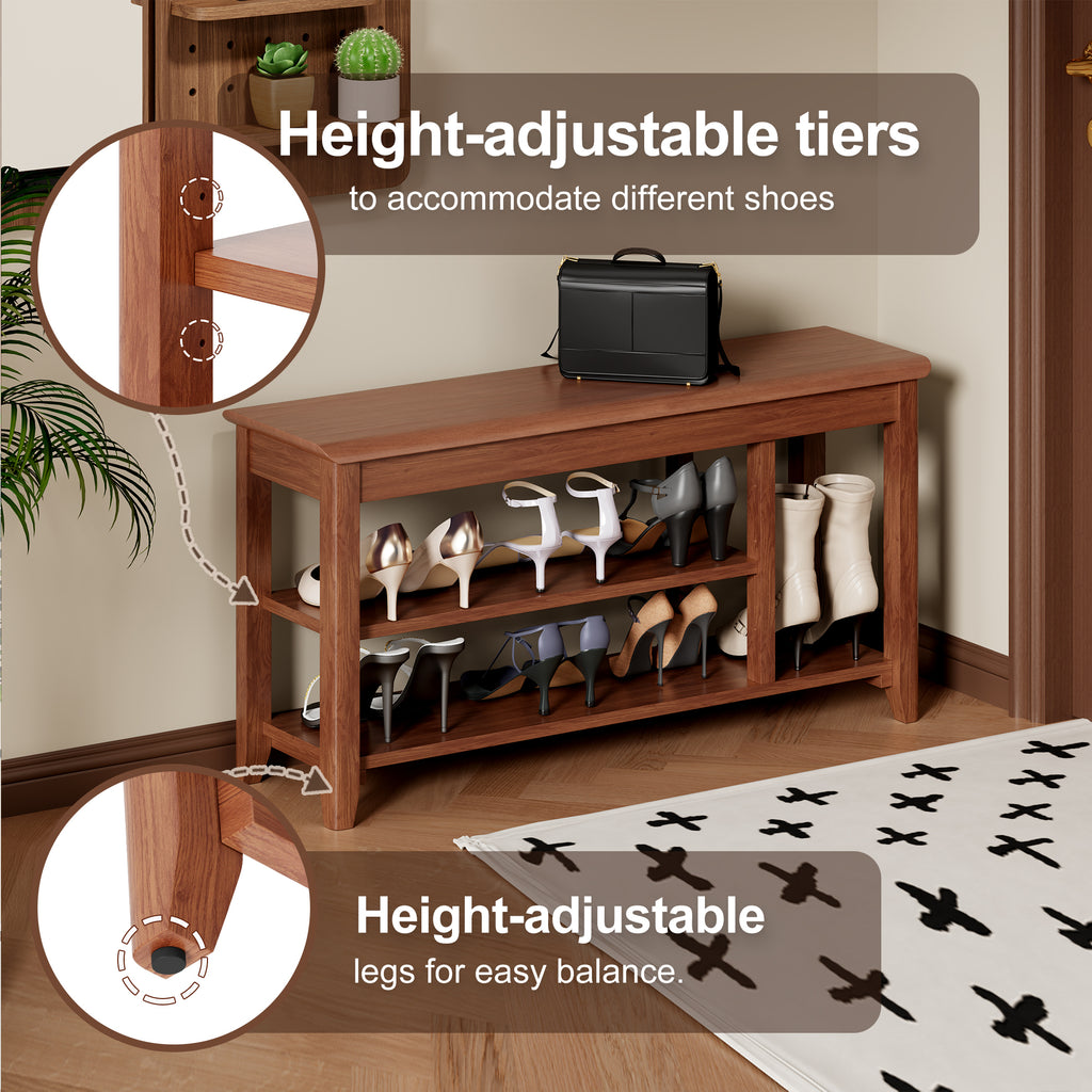 Adjustable shoe-changing bench, storage bench, hidden storage. With a load-bearing capacity of up to 550 pounds, suitable for bedrooms and corridors. 100% solid wood. - Grand Goldman Shop