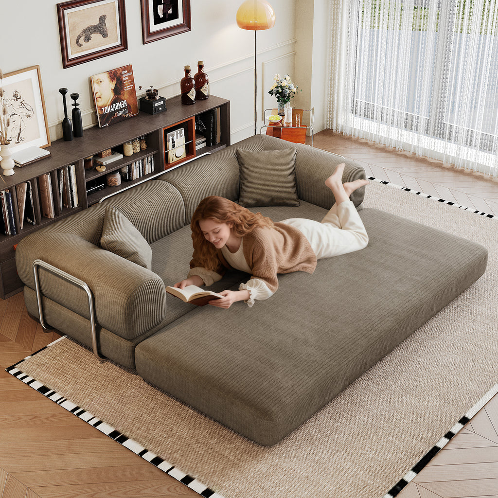 78.8' Compression Sofa,Convertible Floor Sofa Bed-with Pillow Back Support Armrest,Comfy Futon Couch Sleeper Bed,Loveseats Boneless Modular Sectional Sofa,Corduroy fabric,for Living Room,Bedroom,Camel - Grand Goldman Shop