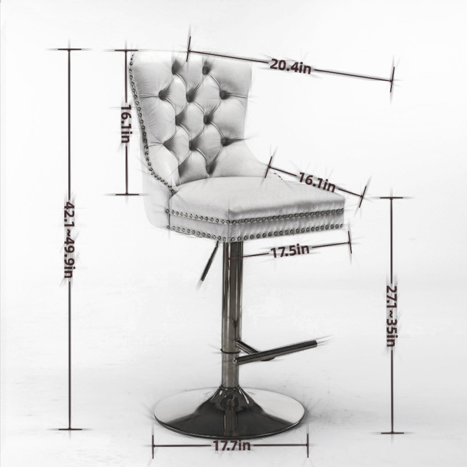 A&A Furniture Modern Swivel Velvet Barstools with Adjustable Seat Height, Comfortable Black Tufted Upholstery, Set of 2 - Grand Goldman Shop