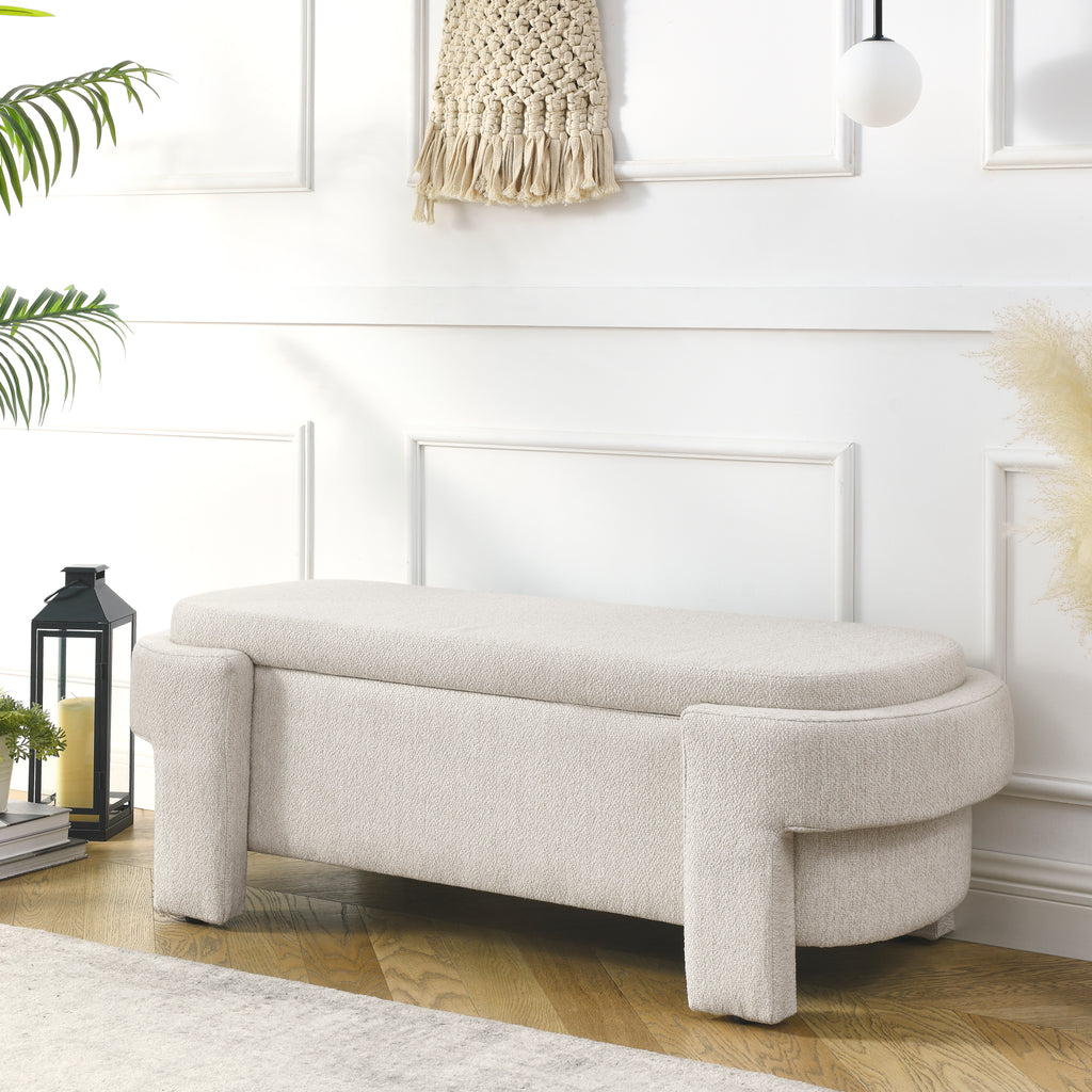 Linen Fabric Upholstered Bench with Large Storage Space for the Living Room, Entryway and Bedroom,Beige,( 51.5''x20.5''x17'' ) - Grand Goldman Shop