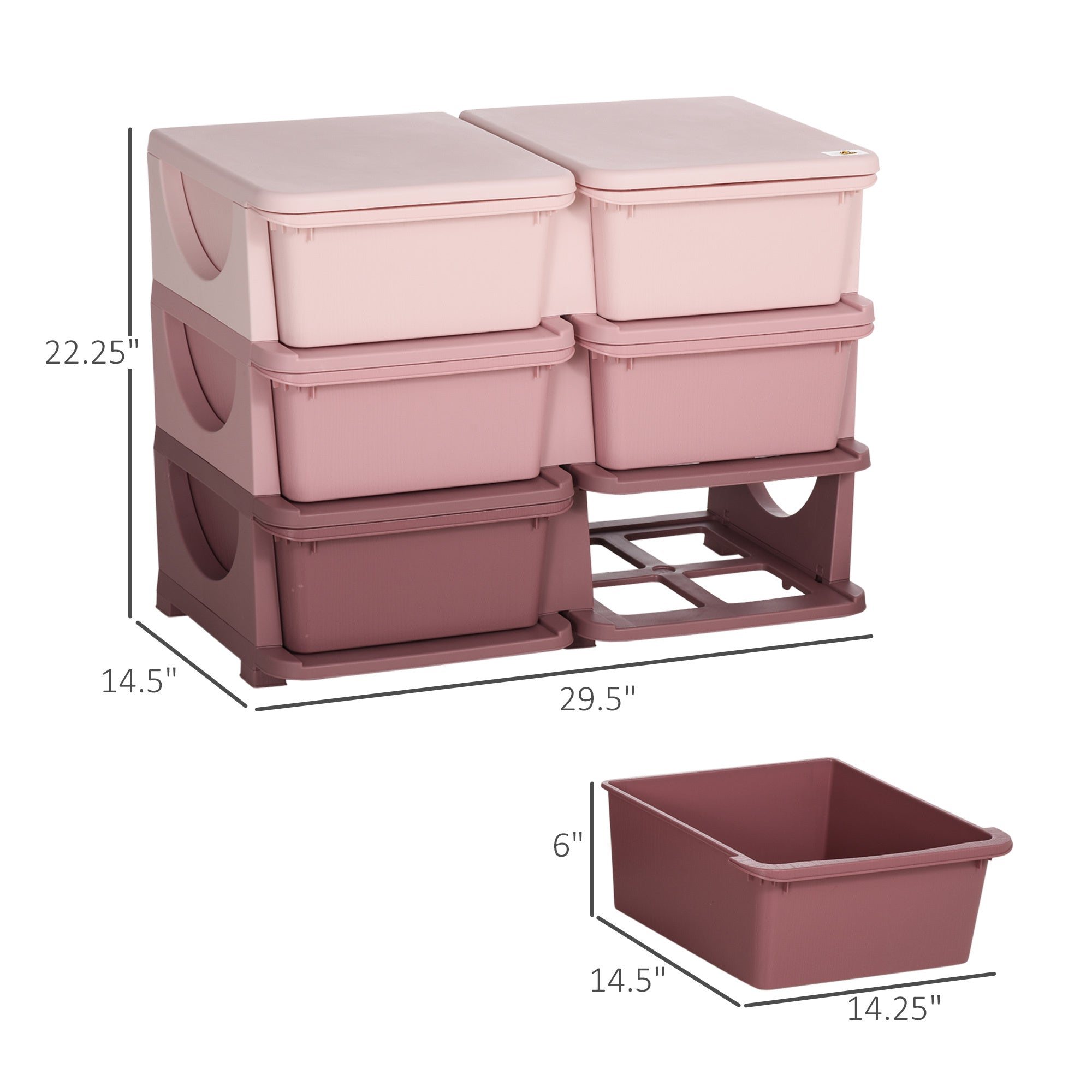 Qaba 3 Tier Kids Storage Unit, 6 Drawer Chest Toy Organizer Plastic Bins for Kids Bedroom Nursery Kindergarten Living Room fo