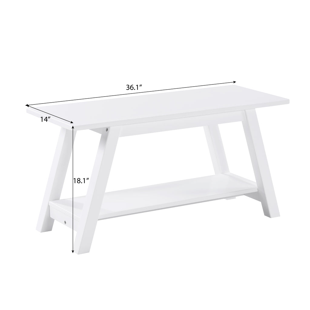 Elyz Solid Wood Bench with Shelf, 36.10-Inch Long, White - Grand Goldman Shop