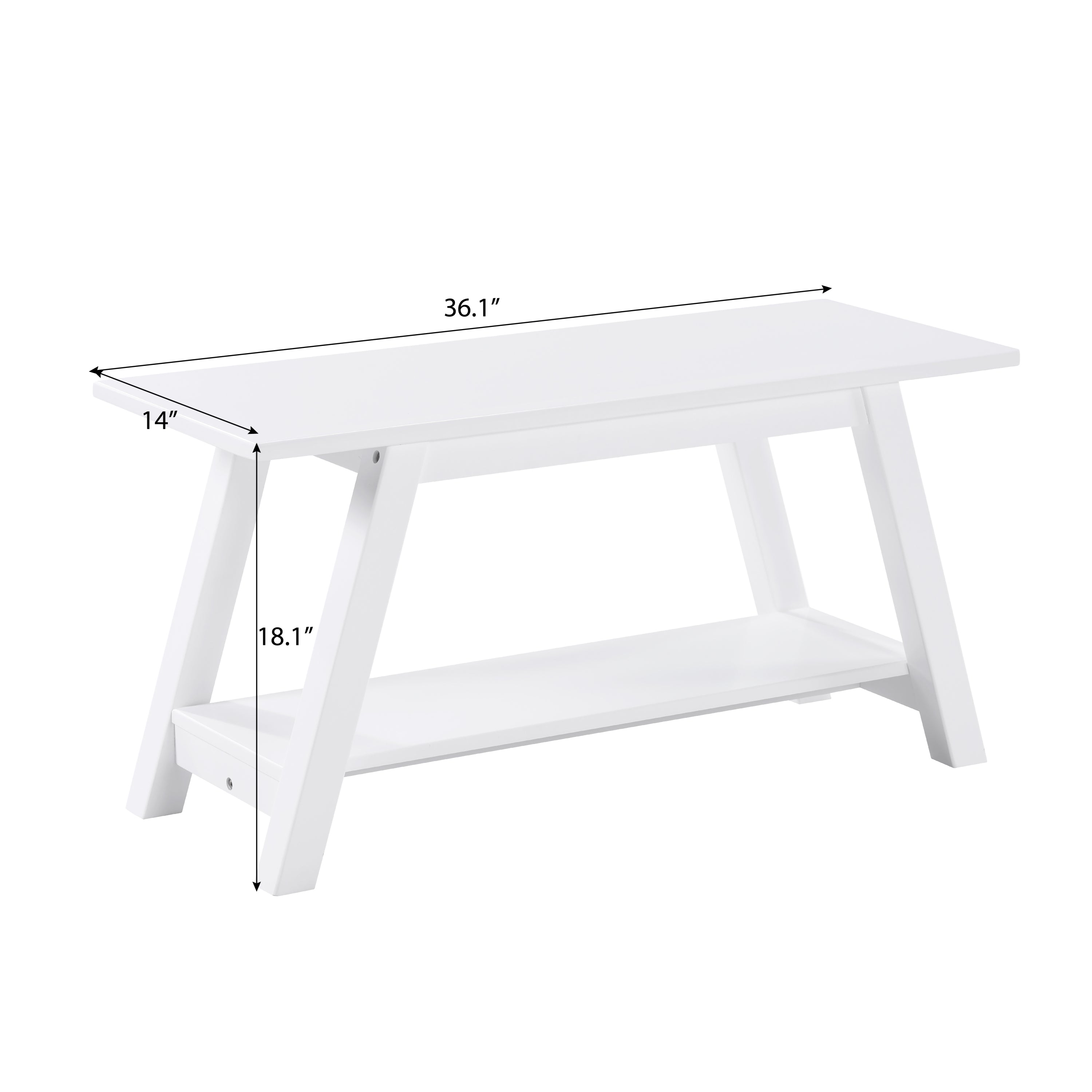 Elyz Solid Wood Bench with Shelf, 36.10-Inch Long, White - Grand Goldman Shop