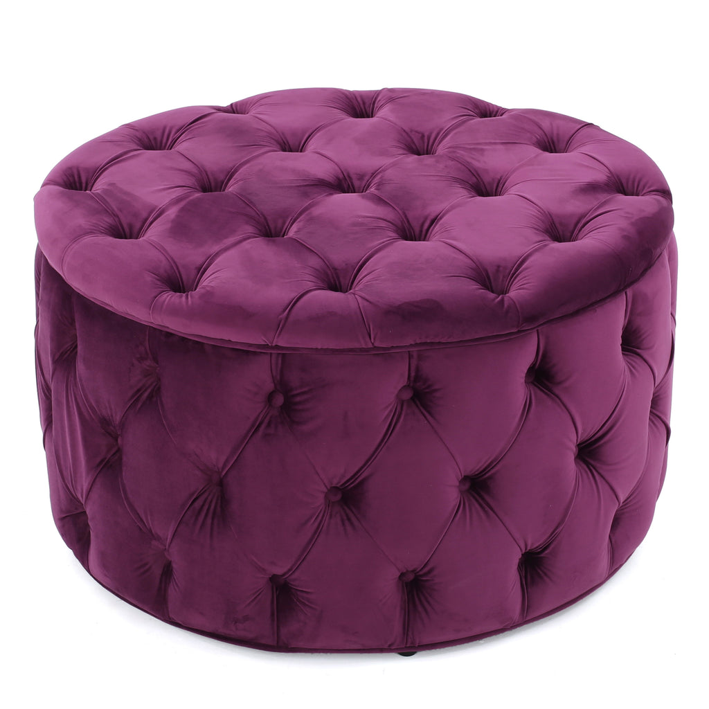 Modern Glam Ottoman Velvet Fuchsia 29.5-Inch - Grand Goldman Shop