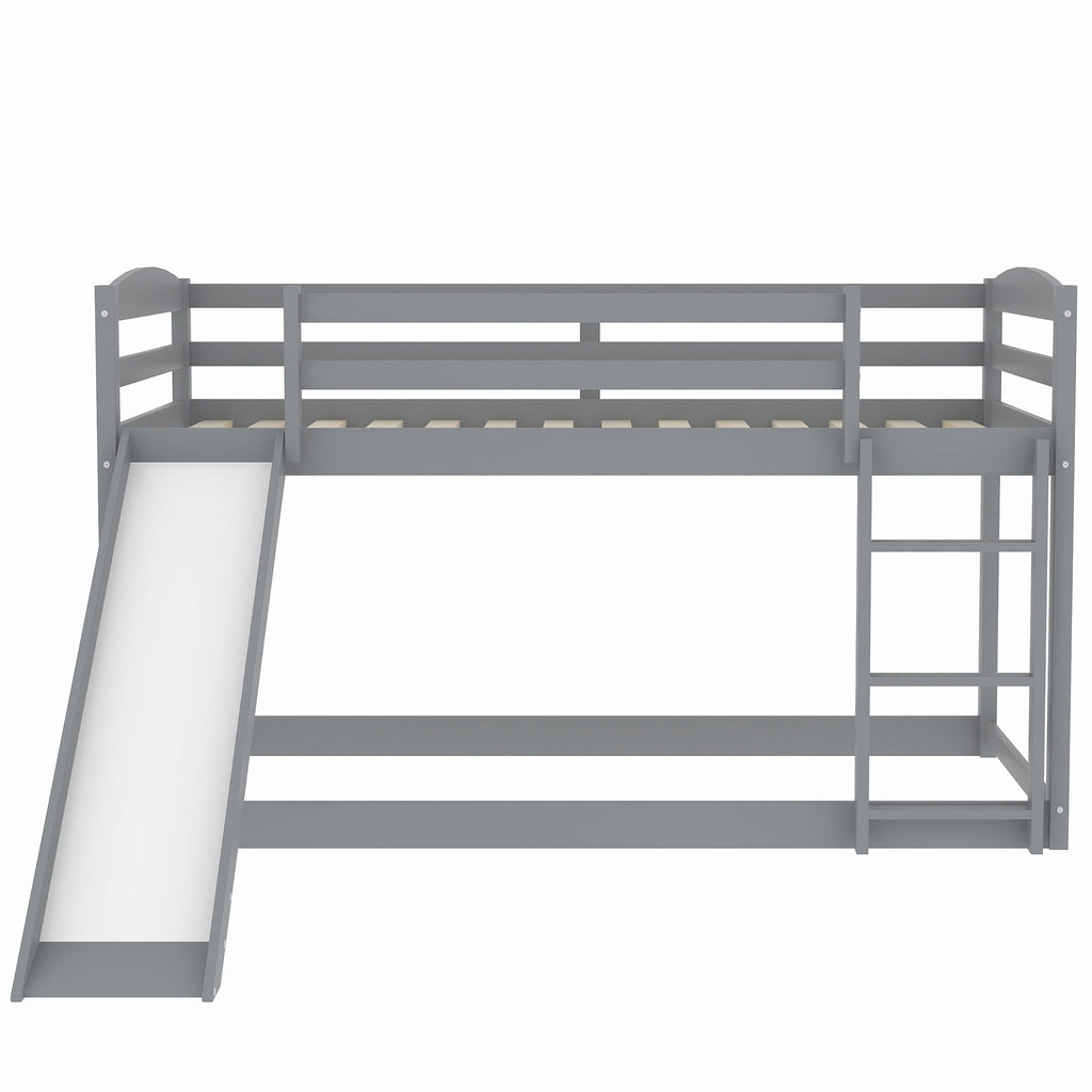 Gray Twin over Twin Bunk Bed with Convertible Slide and Ladder, Pine Wood and MDF, 79.3''L x 84.4''W x 46.5''H - Grand Goldman Shop