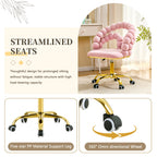 Pink Velvet Bubble Vanity Chair with Gold Base, 360° Swivel Height Adjustable Ergonomic Accent Chair, Cute Rolling Desk Chair