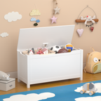 Kids Wooden Toy Box Storage with Safety Hinged Lid for Ages 2+ (White) - Grand Goldman