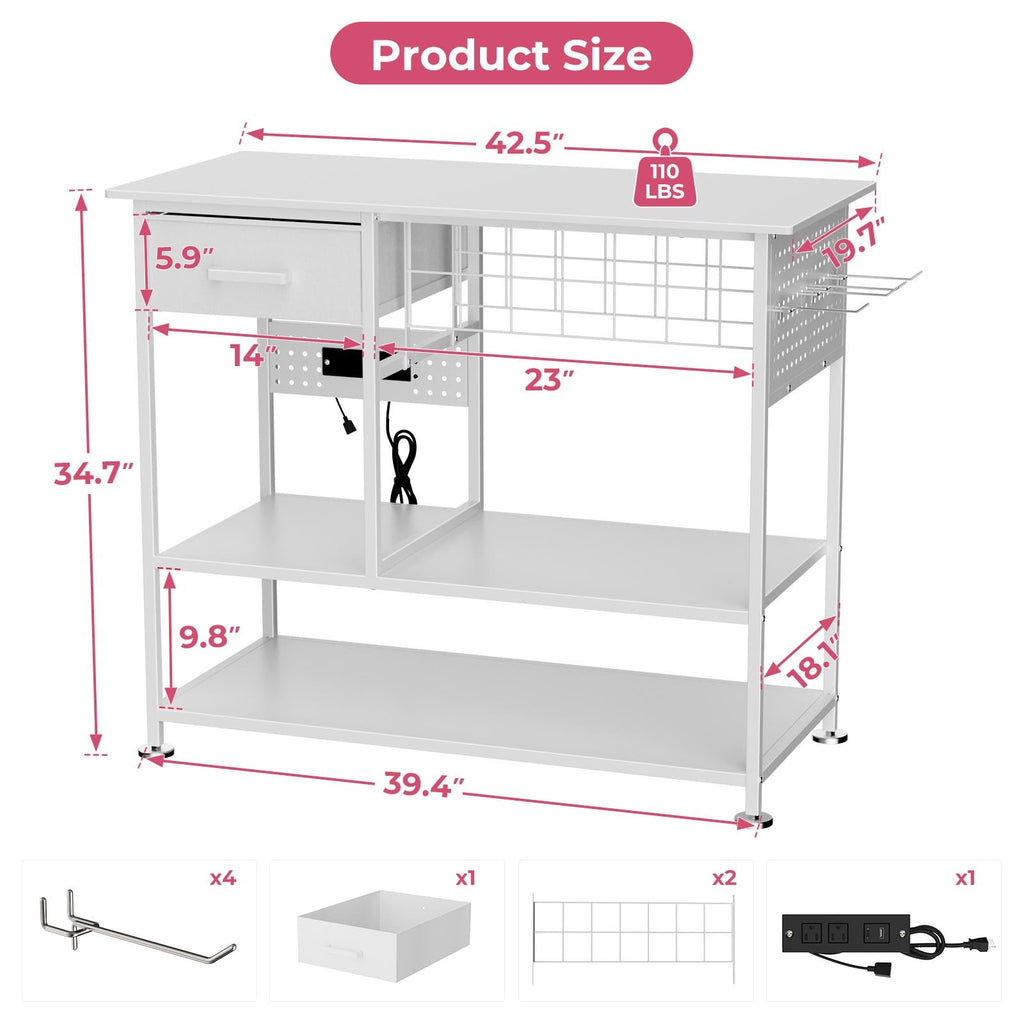Large Heat Press Table with Charging Station, Movable Metal Workbench with Vinyl Storage and Drawer for DIY Sublimation, T-Sh
