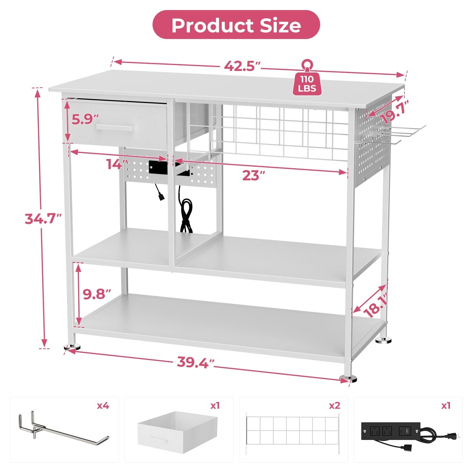 Large Heat Press Table with Charging Station, Movable Metal Workbench with Vinyl Storage and Drawer for DIY Sublimation, T-Sh