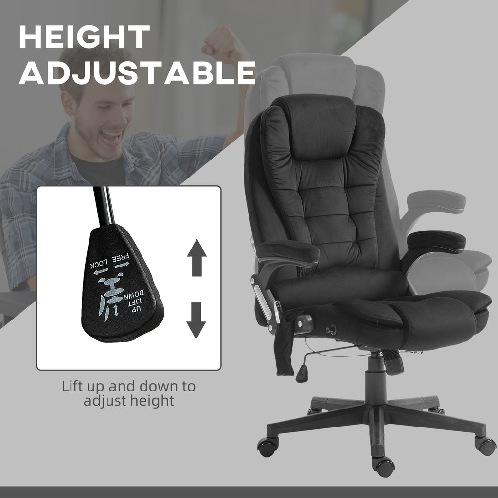 HOMCOM 6 Point Vibrating Massage Office Chair with Heat, Velvet High Back Executive Office Chair with Reclining Backrest, Pad