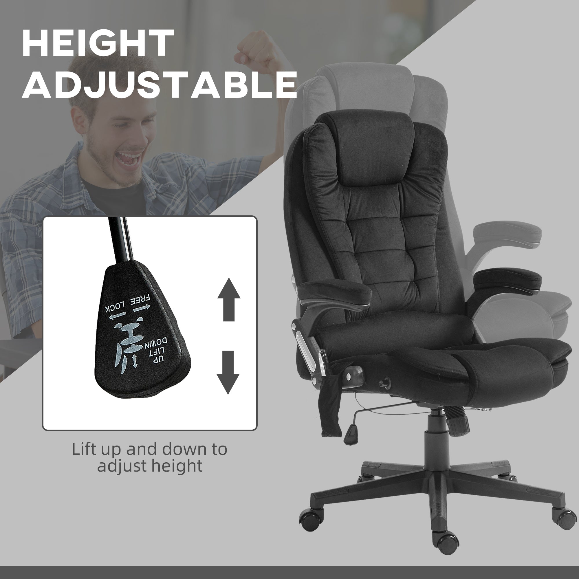 HOMCOM 6 Point Vibrating Massage Office Chair with Heat, Velvet High Back Executive Office Chair with Reclining Backrest, Pad