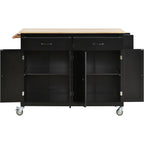Kitchen Island Cart with Solid Wood Top and Locking Wheels,54.3 Inch Width,4 Door Cabinet and Two Drawers,Spice Rack, Towel Rack (Black) - Grand Goldman Shop