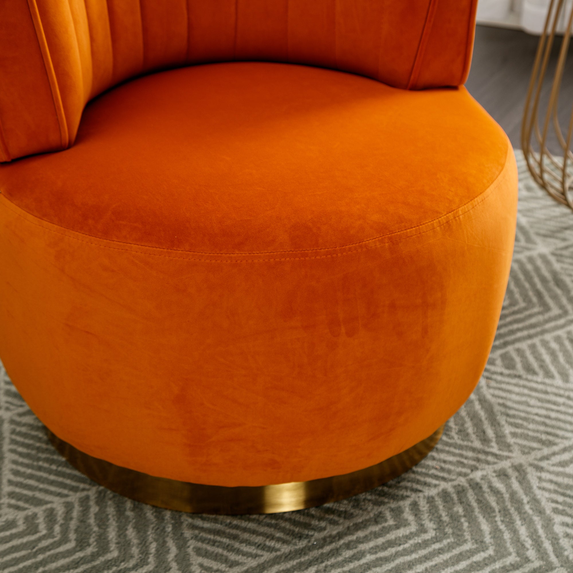 360 Degree Swivel Cuddle Barrel Accent Sofa Chair, Fluffy Velvet Round Armchair, Orange, 25.20'' x 25.59'' x 26.38'' - Grand Goldman Shop