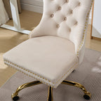 Stylish A&A Furniture Office Chair,Modern Velvet Upholstered Tufted Button Home Office Chair with Golden Metal Base,Adjustabl